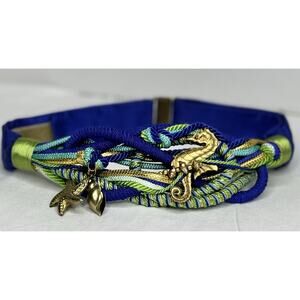 Vtg Braided Belt Womens Blue Green Beach Seahorse 80's Boho 32" Waist Adjustable